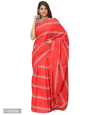 Hastkala Fab Women's Cotton Mulmul Ikat Hand Block Printed Saree with Unstitched Blouse Piece-thumb0