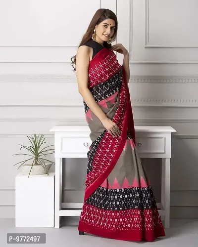 Hastkala Fab Women's Ikat Cotton Saree With Blouse Piece (HASTKALAFAB-010-10_Brown, Red, Black)-thumb4