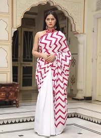 Hastkala Fab Women's Pure Cotton Mulmul Hand Block Printed Ikat Saree with Unstitched Blouse Piece-thumb1