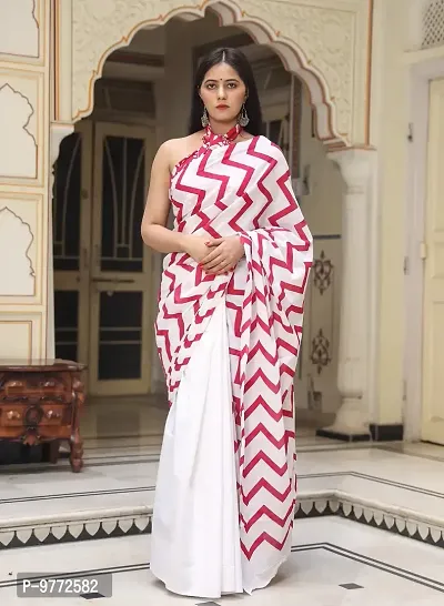 Hastkala Fab Women's Pure Cotton Mulmul Hand Block Printed Ikat Saree with Unstitched Blouse Piece-thumb2