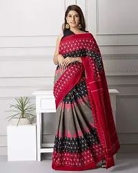 Hastkala Fab Women's Ikat Cotton Saree With Blouse Piece (HASTKALAFAB-010-10_Brown, Red, Black)-thumb1