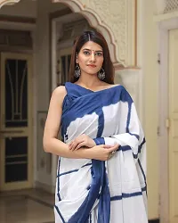 Hastkala Fab Women's Pure Cotton Mulmul Hand Block Printed Ikat Saree with Unstitched Blouse Piece-thumb1