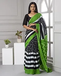 Hastkala Fab Women's Pure Cotton Mulmul Ikat Hand Block Printed Saree with Blouse Piece-thumb2