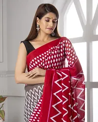 Hastkala Fab Women's Cotton Mulmul Ikat Hand Block Printed Saree with Unstitched Blouse-thumb1