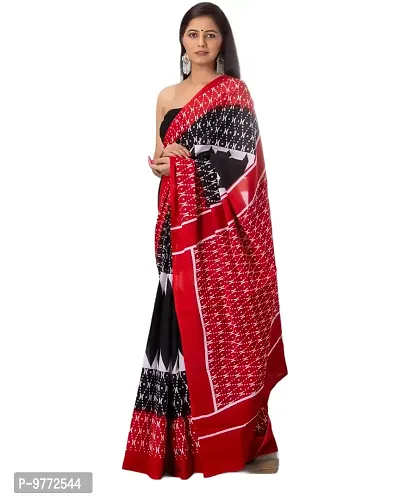 Hastkala Fab Women's Pure Cotton Mulmul Handblock Printed Ikat Saree with Unstitched Blouse Piece