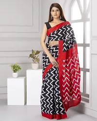 Hastkala Fab Women's Pure Cotton Mulmul Handblock Printed Ikat Saree with Unstitched Blouse Piece-thumb1