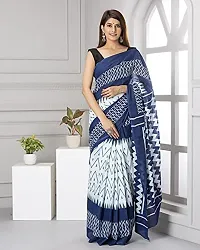 Hastkala Fab Women's Pure Cotton Mulmul Ikat Hand Block Printed Saree with Unstitched Blouse-thumb1