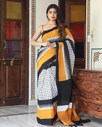 Hastkala Fab Women's Pure Cotton Mulmul Hand Block Printed Ikat Saree with Unstitched Blouse Piece-thumb2