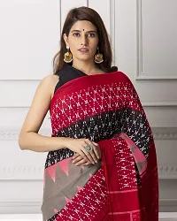 Hastkala Fab Women's Ikat Cotton Saree With Blouse Piece (HASTKALAFAB-010-10_Brown, Red, Black)-thumb4