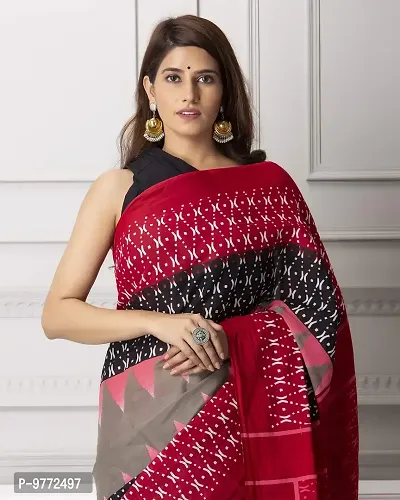 Hastkala Fab Women's Ikat Cotton Saree With Blouse Piece (HASTKALAFAB-010-10_Brown, Red, Black)-thumb5