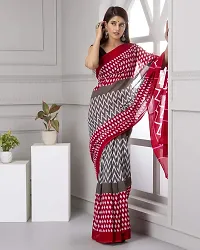 Hastkala Fab Women's Pure Cotton Mulmul Handblock Printed Ikat Saree with Unstitched Blouse Piece-thumb4