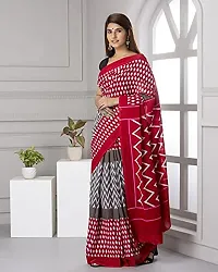 Hastkala Fab Women's Cotton Mulmul Ikat Hand Block Printed Saree with Unstitched Blouse-thumb3