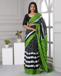 Hastkala Fab Women's Pure Cotton Mulmul Handblock Printed Ikat Saree with Unstitched Blouse Piece-thumb1