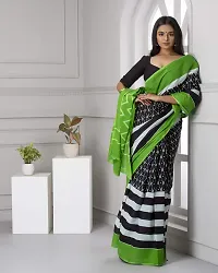 Hastkala Fab Women's Pure Cotton Mulmul Handblock Printed Ikat Saree with Unstitched Blouse Piece-thumb4