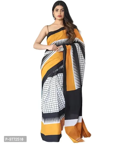 Hastkala Fab Women's Pure Cotton Mulmul Hand Block Printed Ikat Saree with Unstitched Blouse Piece-thumb0