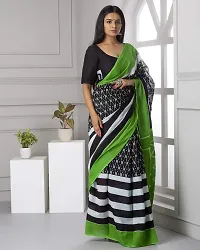 Hastkala Fab Women's Pure Cotton Mulmul Handblock Printed Ikat Saree with Unstitched Blouse Piece-thumb3