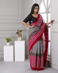 Hastkala Fab Women's Pure Cotton Mulmul Handblock Printed Ikat Saree with Unstitched Blouse Piece-thumb3