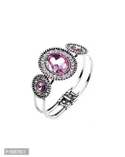 Chooseberry Silver Plated Big Crystal Cuff  Kada Bracelet for Girls  Women Wedding  Party Wear Bollywood Style-thumb0