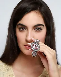 Chooseberry Silver Plated Big Crystal Cuff  Kada Bracelet for Girls  Women Wedding  Party Wear Bollywood Style-thumb2