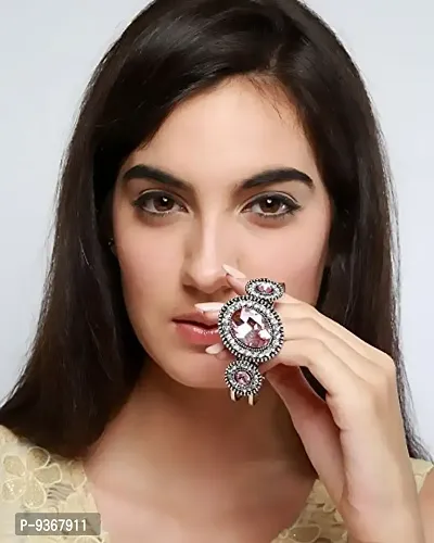 Chooseberry Silver Plated Big Crystal Cuff  Kada Bracelet for Girls  Women Wedding  Party Wear Bollywood Style-thumb3