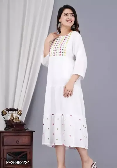 Stylish White Rayon Embroidered Kurta For Women