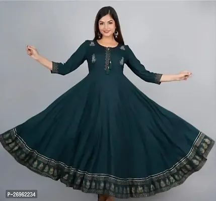 Stylish Green Rayon Printed Kurta For Women