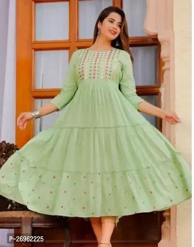 Stylish Green Rayon Embroidered Kurta For Women-thumb0