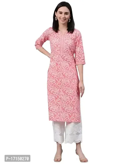 Ethmix Clothing Beautiful Pink Printed Kurti for Women | Round Neck 3/4 Sleeves Long Kurti for Women's (XX-Large)-thumb4