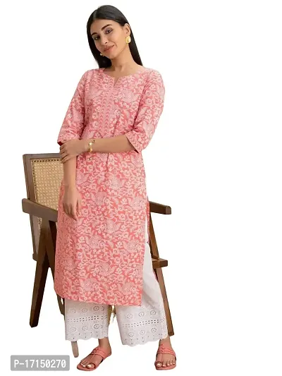 Ethmix Clothing Beautiful Pink Printed Kurti for Women | Round Neck 3/4 Sleeves Long Kurti for Women's (XX-Large)-thumb0
