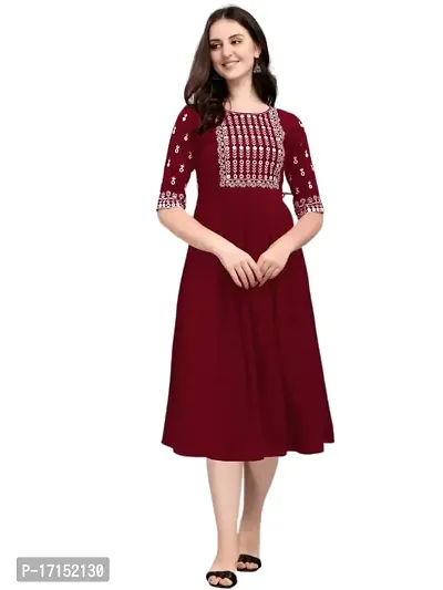 Ethmix Beautiful Embroidered Rayon Short Kurti for Women | Round Neck 3/4 Sleeves Short Kurti for Women's-thumb3