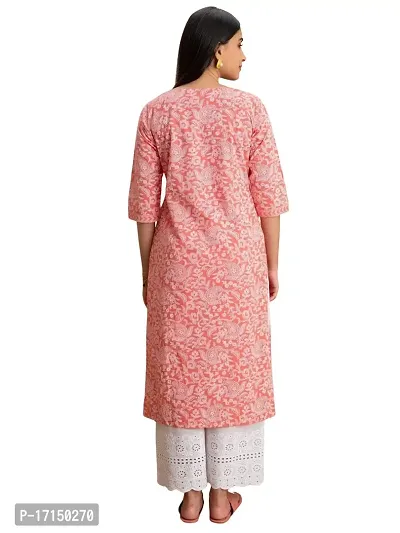 Ethmix Clothing Beautiful Pink Printed Kurti for Women | Round Neck 3/4 Sleeves Long Kurti for Women's (XX-Large)-thumb5