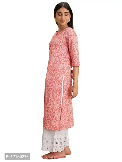 Ethmix Clothing Beautiful Pink Printed Kurti for Women | Round Neck 3/4 Sleeves Long Kurti for Women's (XX-Large)-thumb3