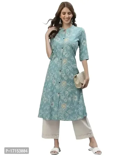 Ethmix Clothing Beautiful Kurti for Women | Round Neck 3/4 Sleeves Long Kurti for Women's (Small, Blue)