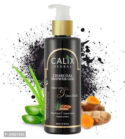 Calix Herbal Organic  Ayurvedic Charcoal Shower Gel For Clean Body, Face, Skin  Hair For Women  Men All Skin Types ? 200 Ml