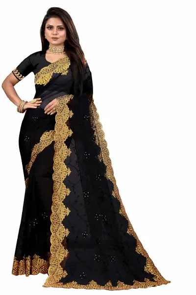 Embroidered net saree