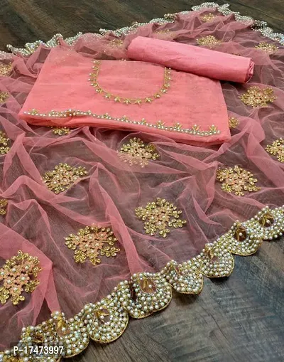 Embroidered net saree-thumb0