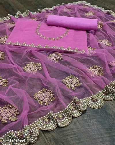 Embroidered net saree-thumb0