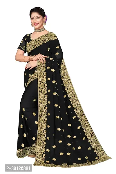 Stylish Georgette Embroidered Saree with Blouse Piece-thumb0