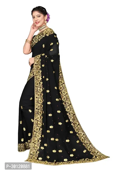 Stylish Georgette Embroidered Saree with Blouse Piece-thumb2