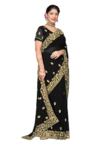 Stylish Georgette Embroidered Saree with Blouse Piece-thumb2