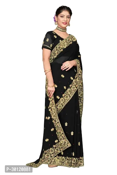 Stylish Georgette Embroidered Saree with Blouse Piece-thumb3