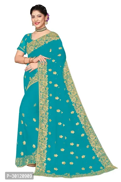 Stylish Georgette Embroidered Saree with Blouse Piece-thumb0