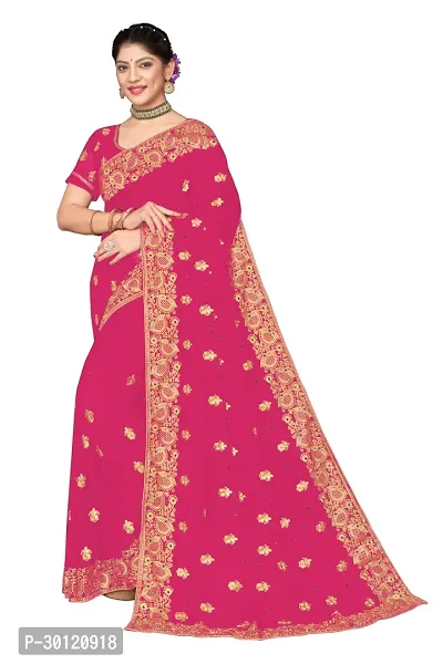 Stylish Georgette Embroidered Saree with Blouse Piece-thumb0