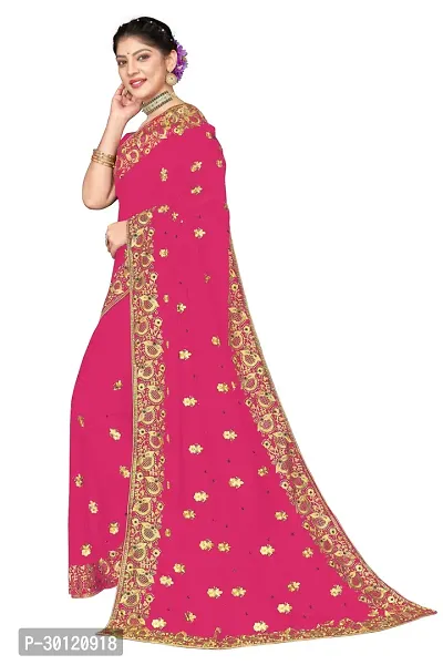 Stylish Georgette Embroidered Saree with Blouse Piece-thumb2