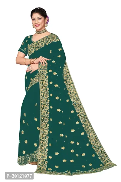 Stylish Georgette Embroidered Saree with Blouse Piece