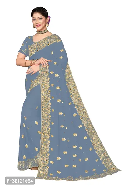 Stylish Georgette Embroidered Saree with Blouse Piece