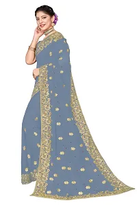 Stylish Georgette Embroidered Saree with Blouse Piece-thumb1