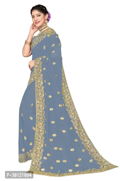 Stylish Georgette Embroidered Saree with Blouse Piece-thumb2