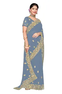 Stylish Georgette Embroidered Saree with Blouse Piece-thumb2