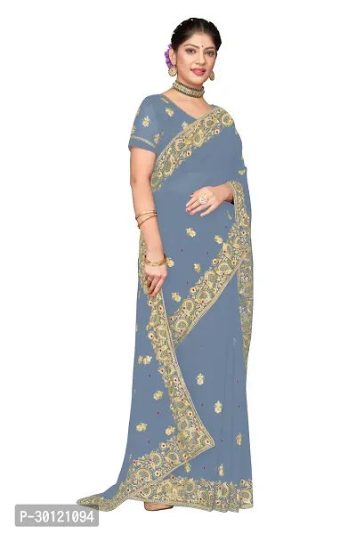 Stylish Georgette Embroidered Saree with Blouse Piece-thumb3